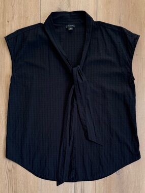 Ann Taylor Black Tie-Neck Cap Sleeve Blouse